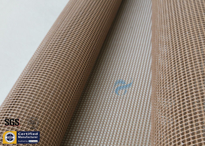 Brown PTFE Teflon Coated Fiberglass Mesh Fabric 600GSM 1MM Conveyor