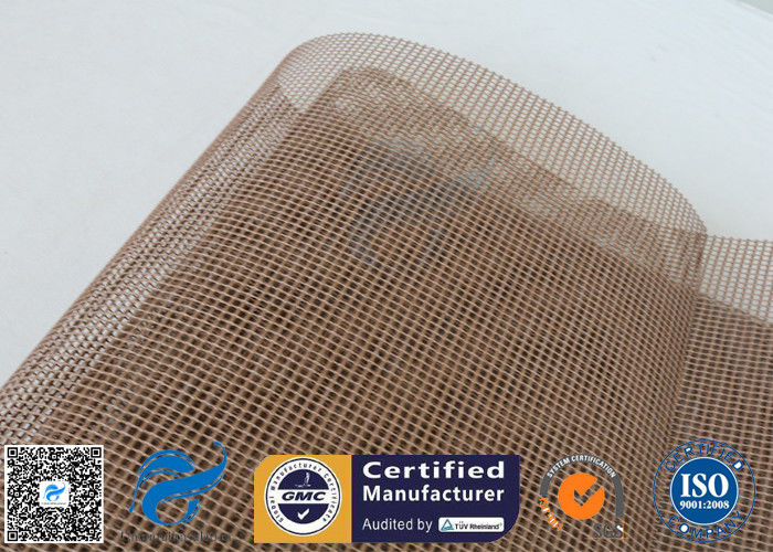 Brown PTFE Teflon Coated Fiberglass Mesh Fabric 600GSM 1MM Conveyor