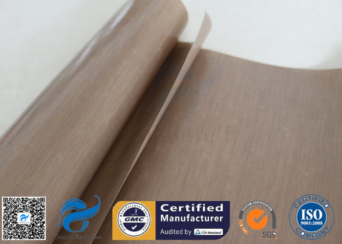 Non Stick 0.12mm Brown PTFE Coated Fiberglass Fabric For Press Machine