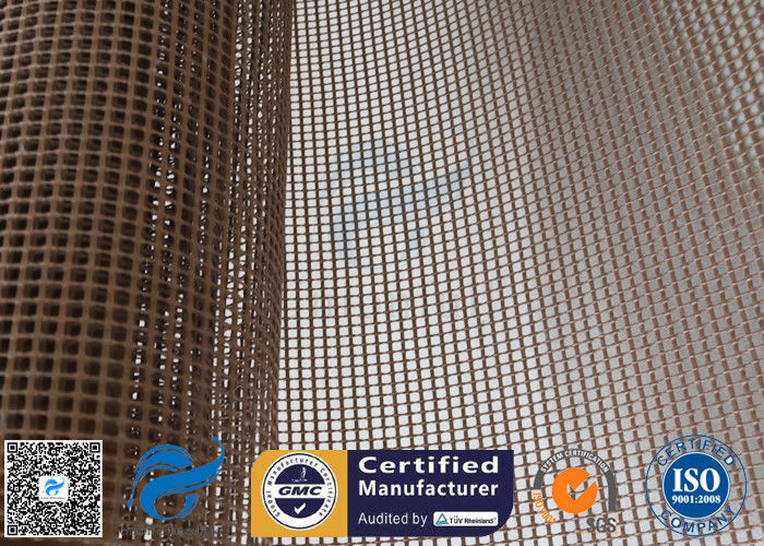 Brown PTFE Coated Fiberglass Mesh Fabric 580G 4x4MM High Strength Conveyor Belt