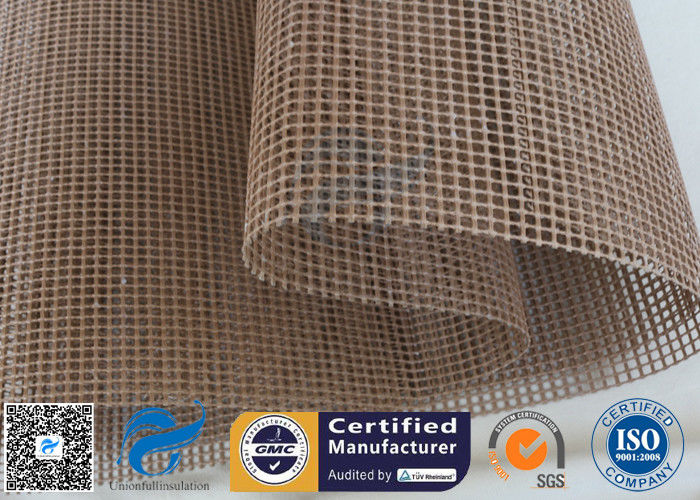 Brown PTFE  Coated Fiberglass Mesh Fabric 600GSM 1MM Conveyor Belt Cloth