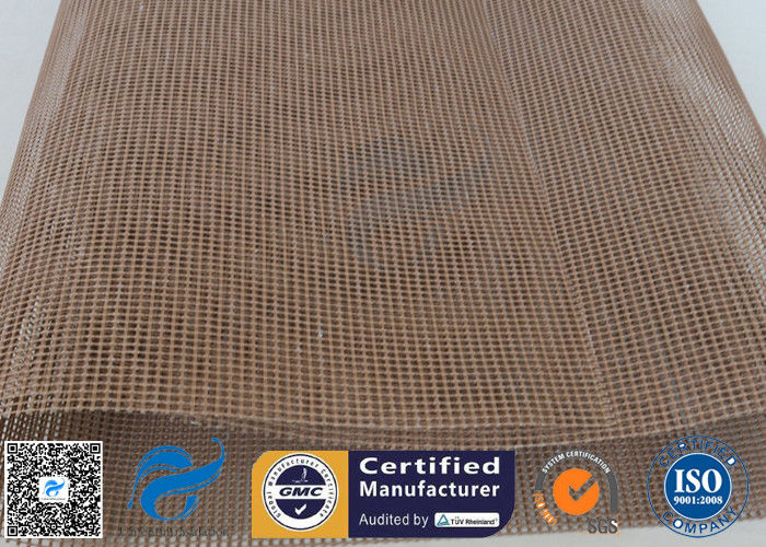 PTFE Coated Fiberglass Conveyor Belt Fabric 4x4MM Doule Weft Brown Open Mesh