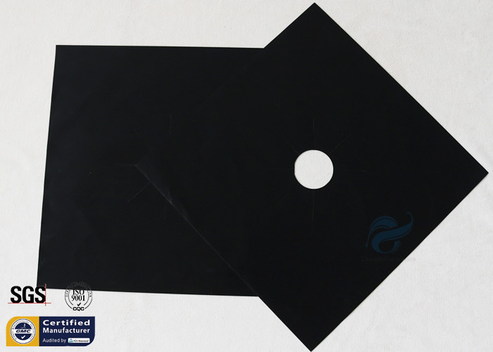 Fiberglass Fabric Stovetop Burner Protector Black PTFE 260℃ 27X27CM