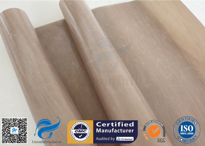 Non Stick 0.12mm Brown PTFE Coated Fiberglass Fabric For Press Machine